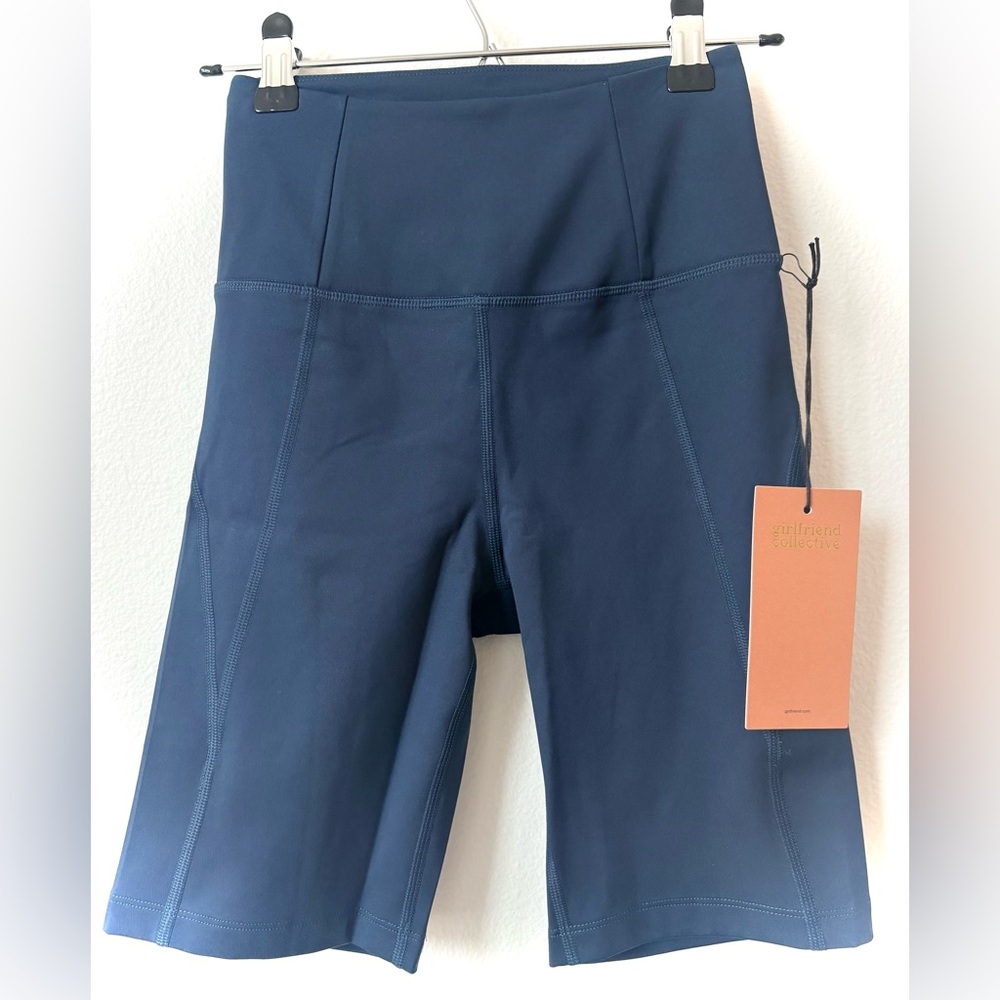 NWT Girlfriend Collective Navy Blue High-Waisted Bike Shorts | Women’s Size XS